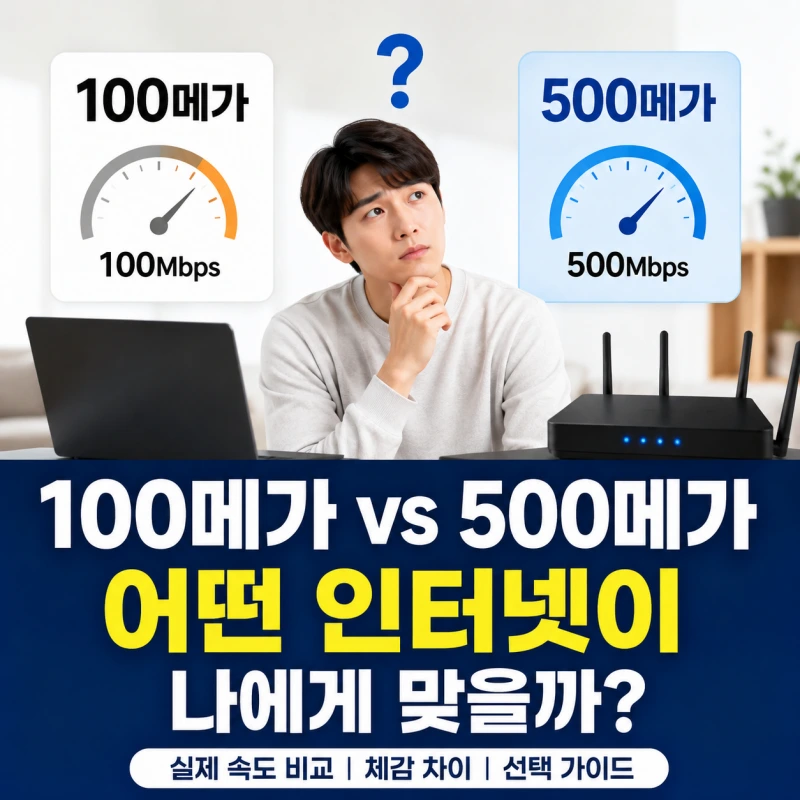 Comparison of 100Mbps and 500Mbps internet speeds showing real-world differences in downloads, streaming, and multi-device usage