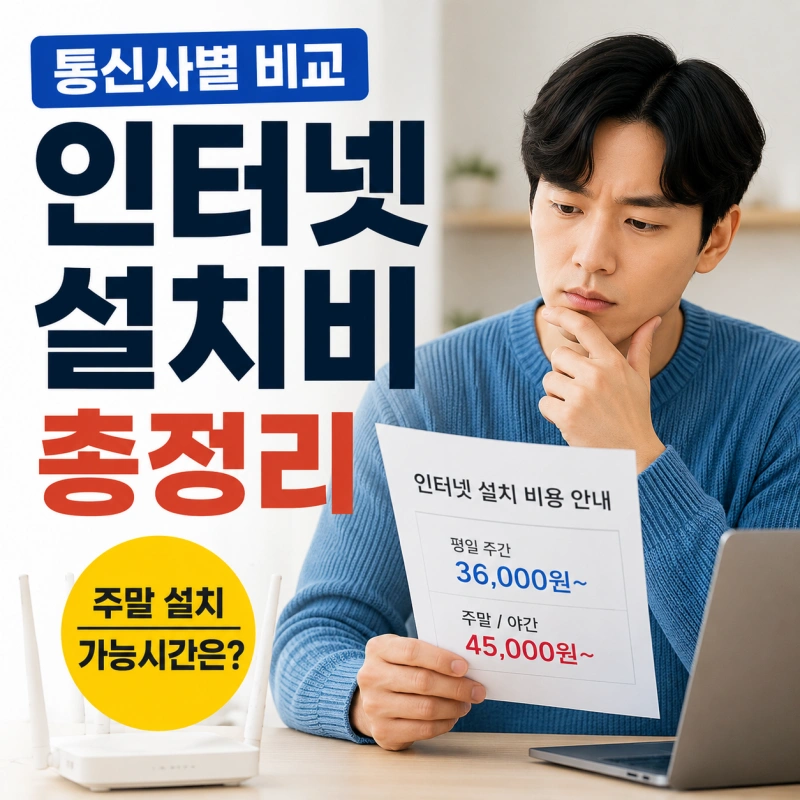 KT SK LG 인터넷 설치비와 주말 설치 가능 시간 비교