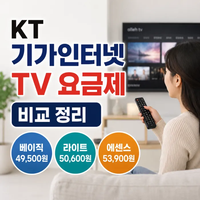 KT 기가인터넷 TV 베이직 라이트 에센스 요금제 비교 이미지