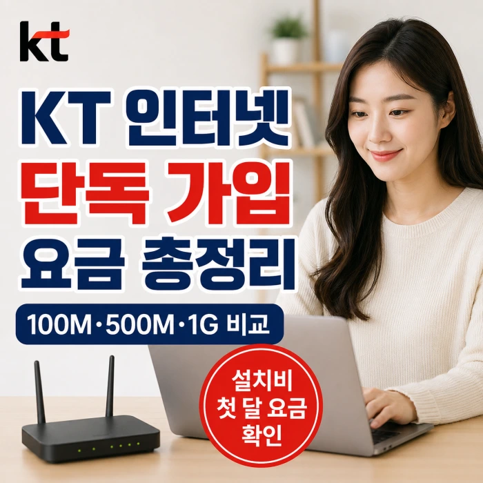 KT 인터넷 단독 가입 시 100메가 500메가 1기가 월 요금 및 설치비 비교