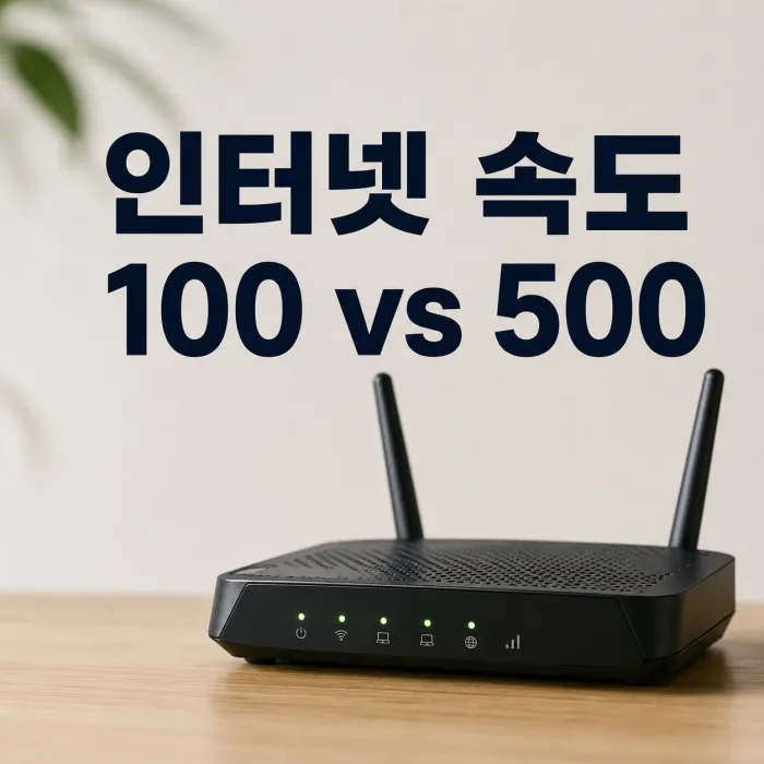 인터넷 100메가와 500메가 속도 차이 및 월 요금 비교를 보여주는 블로그 썸네일