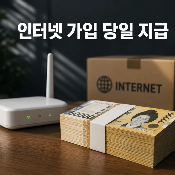 인터넷 가입 당일 현금 사은품 지급 조건을 확인하는 상담 장면