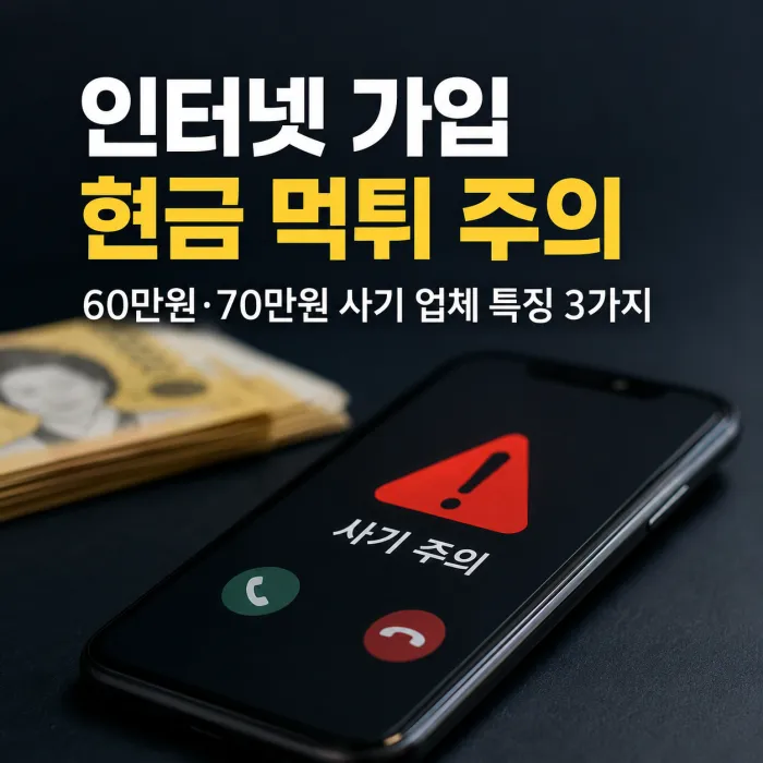 인터넷 가입 현금 먹튀 60만원 70만원 사기 업체 특징
