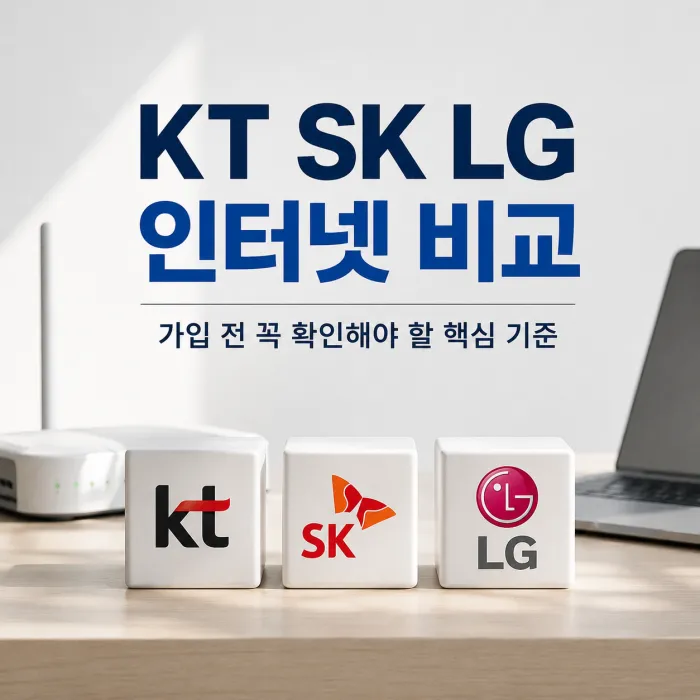 노트북과 공유기를 배경으로 KT SK LG 인터넷 비교 핵심만 정리한 블로그 대표 이미지