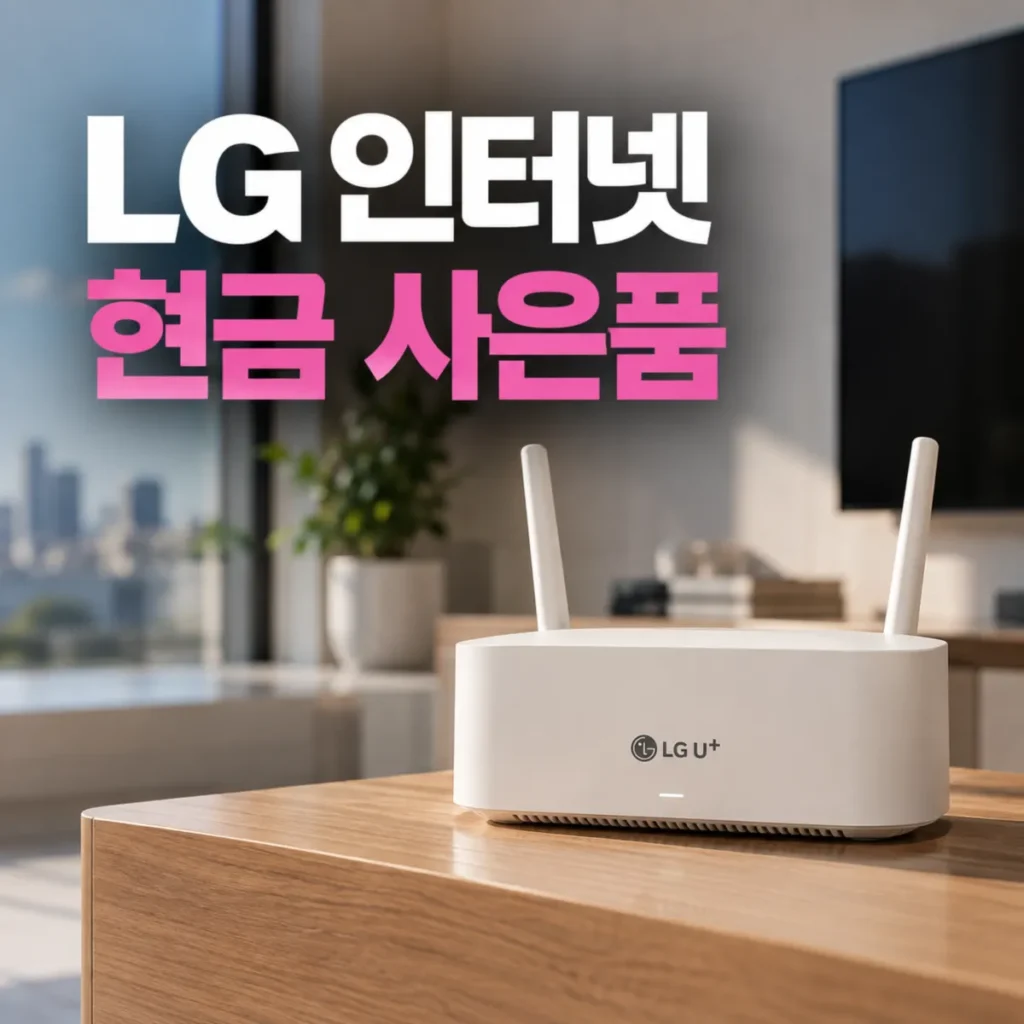 LG 인터넷 현금 사은품 안내를 표현한 와이파이 공유기와 거실 이미지