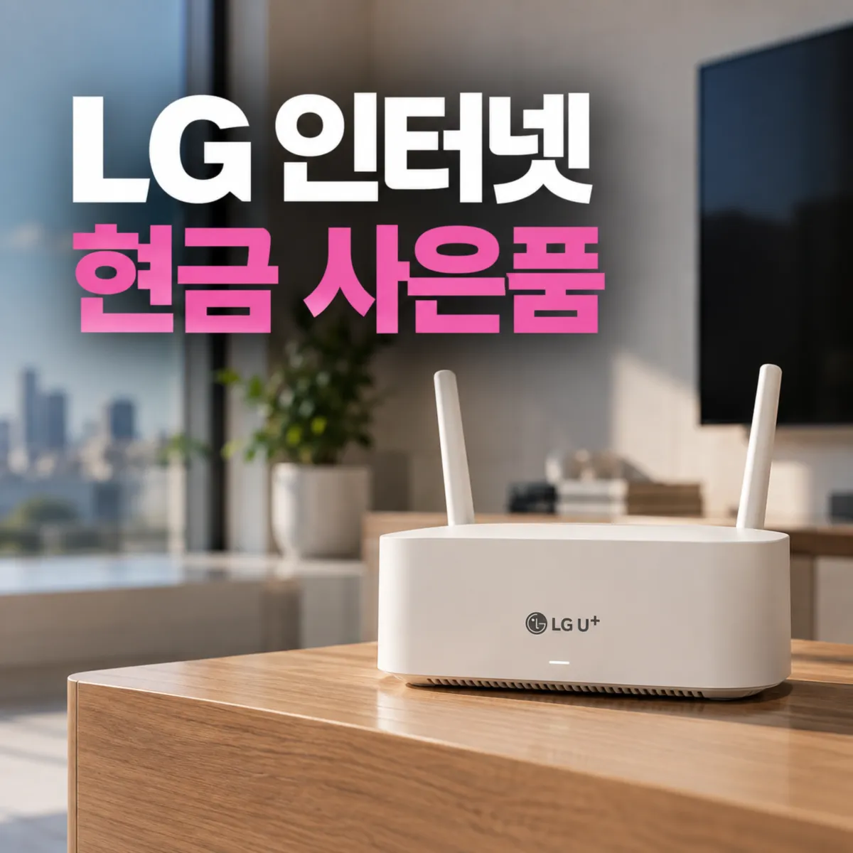 LG 인터넷 현금 사은품 안내를 표현한 와이파이 공유기와 거실 이미지