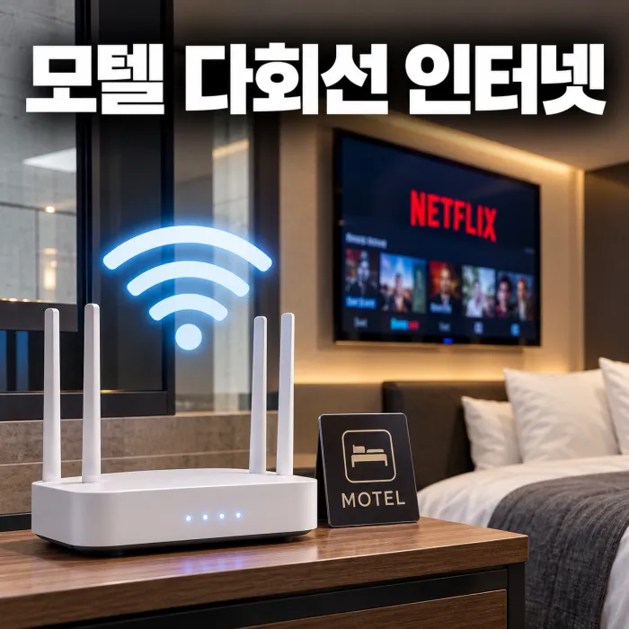 모텔 객실 인터넷과 IPTV를 SK KT LG 통신사별로 비교하는 모습