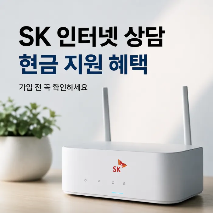 SK 인터넷 상담 시 현금 지원과 가입 조건을 확인하는 모습