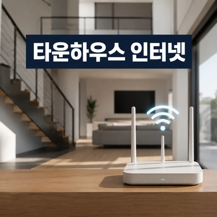 타운하우스 복층 구조에서 메시 와이파이와 인터넷 설치를 상담하는 모습