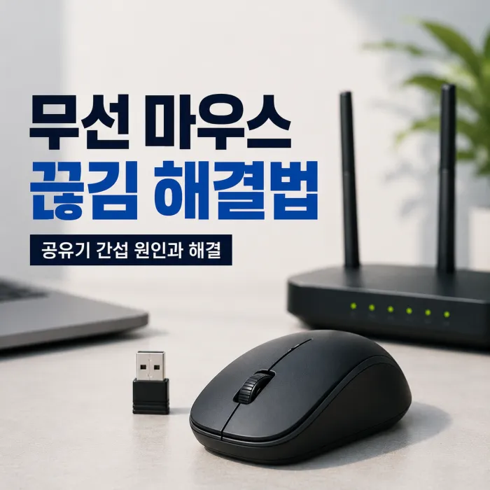 공유기와 USB 리시버 위치를 조정해 무선 마우스 끊김을 해결하는 책상 환경