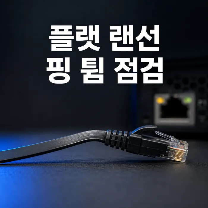 플랫 랜선 게임 핑 문제를 점검하는 유선 게임용 PC와 둥근 랜 케이블