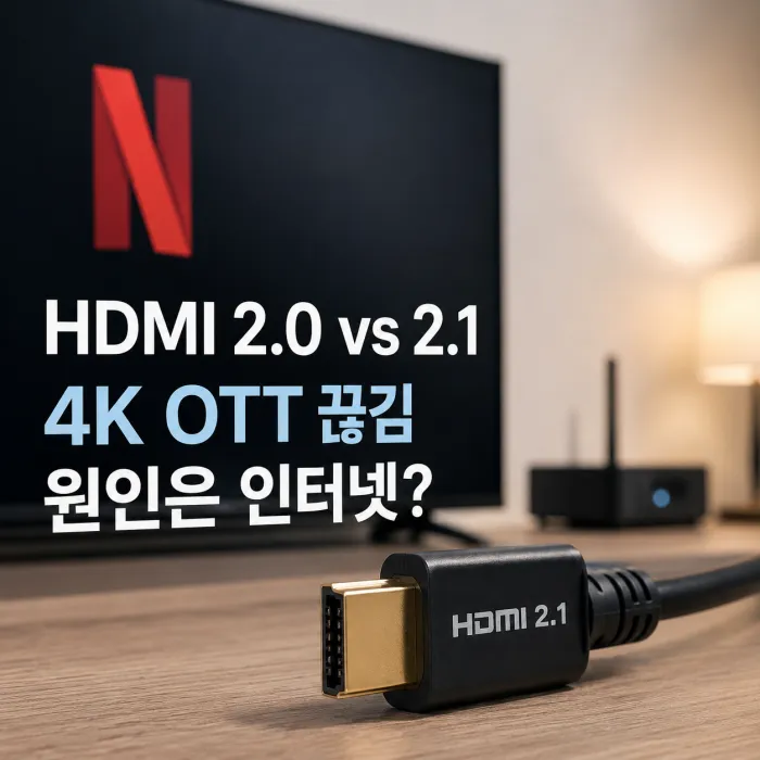 HDMI 2.0 2.1 차이와 4K OTT 끊김 및 100메가 500메가 인터넷 속도 비교