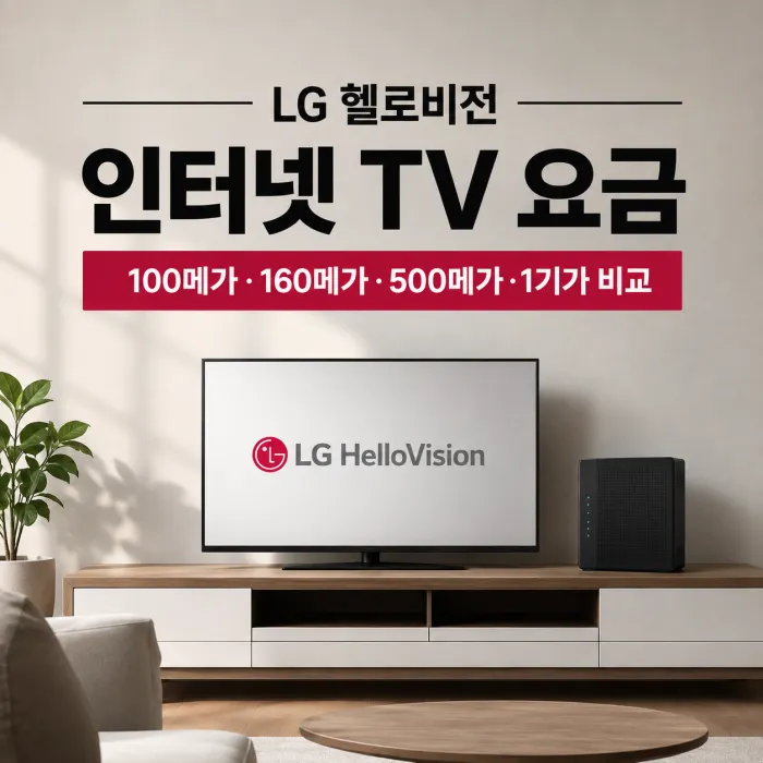 LG 헬로비전 100메가 160메가 500메가 1기가 인터넷 TV 요금 및 TV 2대 추가요금 비교
