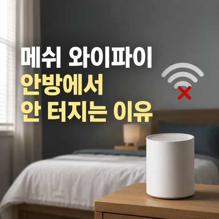 안방에서 메쉬 와이파이 신호가 끊기는 모습과 회선 확인 안내