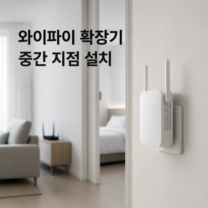 공유기와 방 사이 중간 지점에 설치한 와이파이 확장기