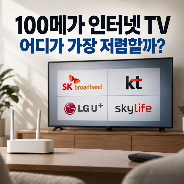 100메가 인터넷 TV 가입 전 SK KT LG 스카이라이프 월요금과 사은품을 비교하는 가정용 인터넷 IPTV 이미지