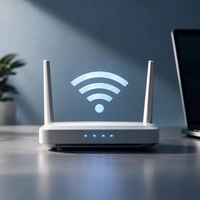 100mbps 인터넷 속도와 500M·1G 사용 환경 비교를 위한 와이파이 공유기와 노트북, 핸드폰 이미지