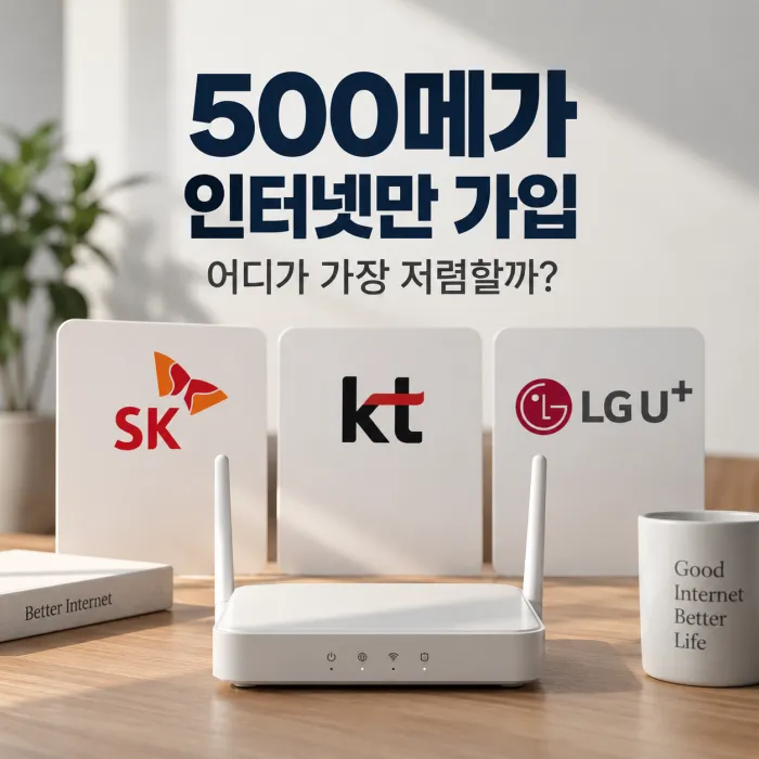500메가 인터넷만 가입할 때 SK KT LG 요금과 공유기 비용을 비교하는 통신 3사 인터넷 이미지