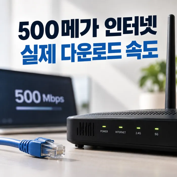500메가 인터넷 실제 다운로드 속도 확인을 위한 와이파이 공유기와 랜선 연결 모습