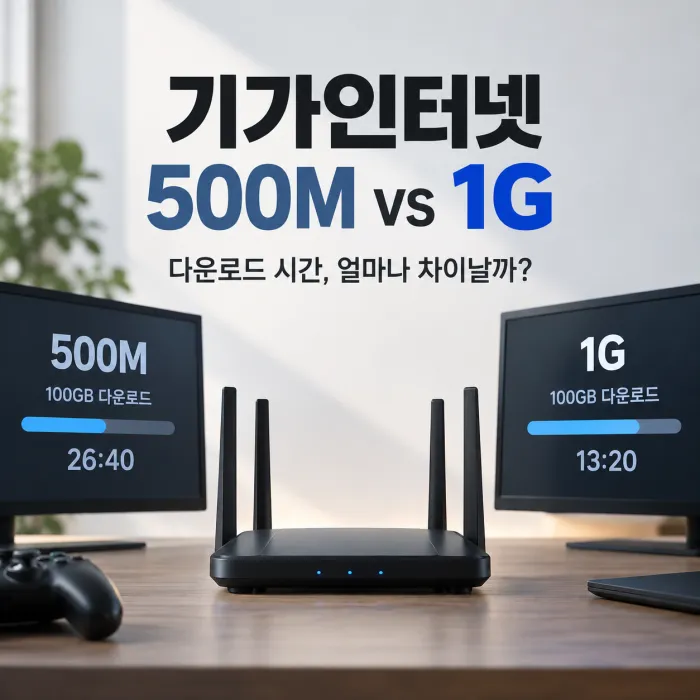 기가인터넷 500메가와 1기가 100GB 게임 다운로드 시간 비교 이미지