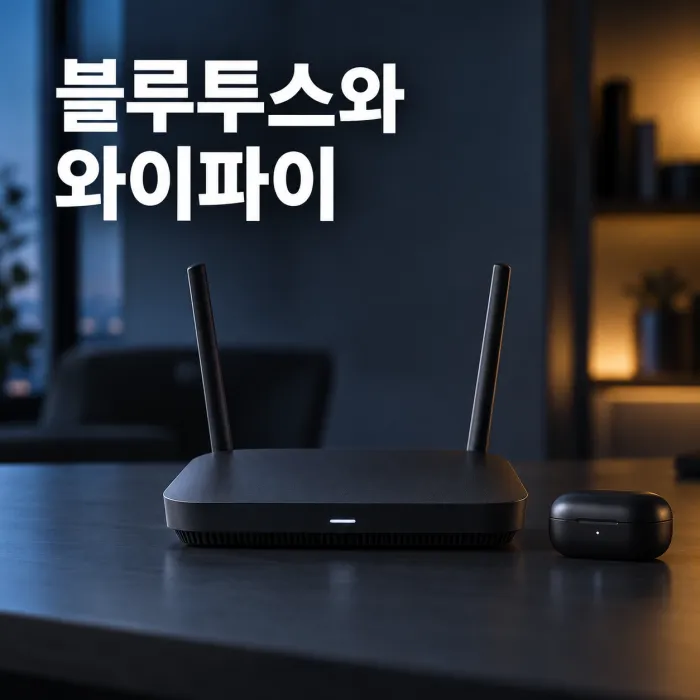 블루투스 와이파이 간섭을 점검하는 공유기와 무선 이어폰