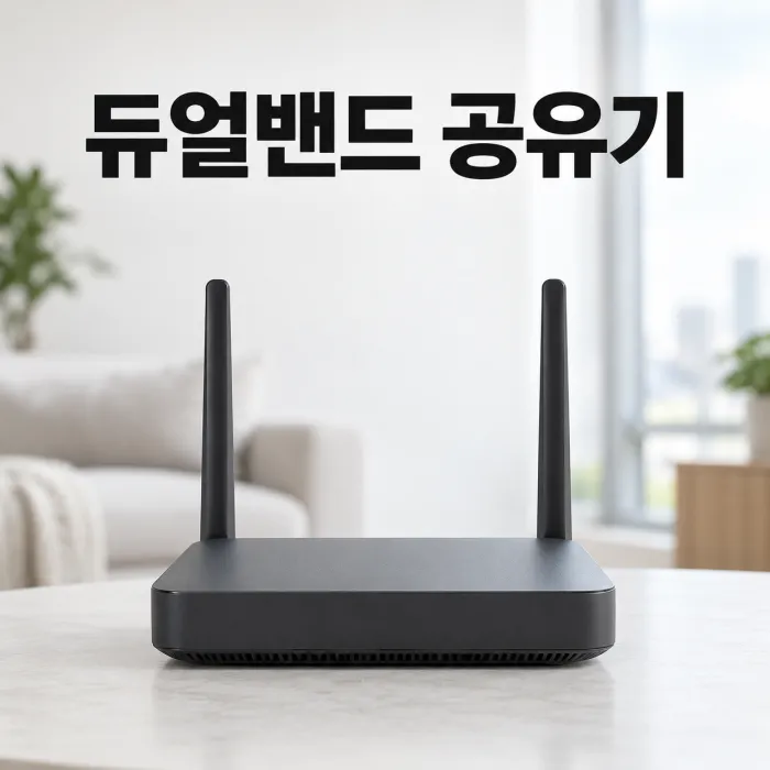 듀얼밴드 공유기와 2.4GHz 및 5GHz에 연결되는 가전과 노트북을 비교한 그림