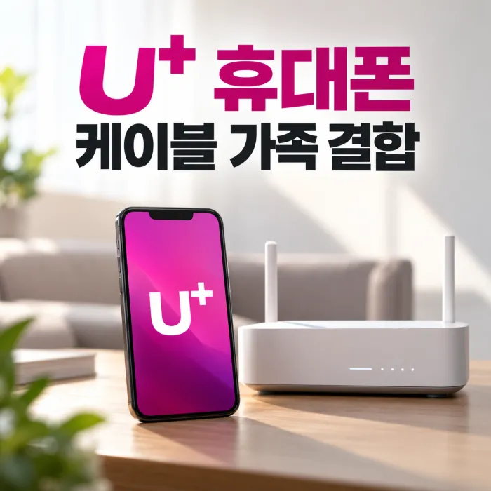 참 쉬운 케이블 가족 결합으로 LG U+ 휴대폰과 케이블 인터넷 결합 할인을 표현한 이미지