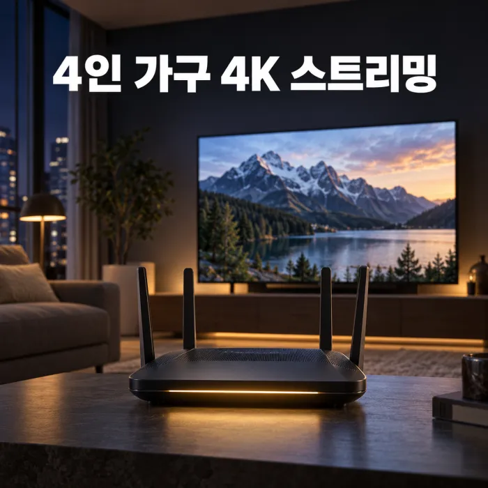 거실과 방에서 여러 대의 TV로 영상을 시청하는 4인 이상 가구 인터넷 속도 환경
