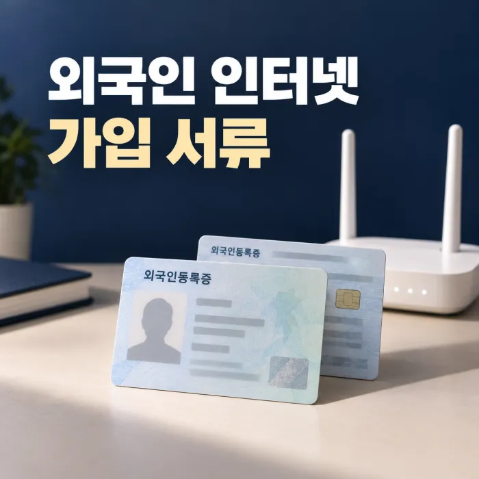 외국인 인터넷 가입 필요 서류인 등록증 앞뒷면과 통장사본을 확인하는 모습