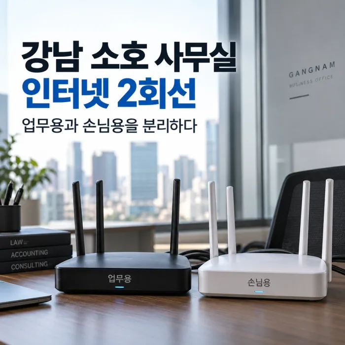 강남 소호 사무실 인터넷 2회선 설치로 업무용 유선망과 손님용 와이파이를 분리한 사무실 네트워크 구성