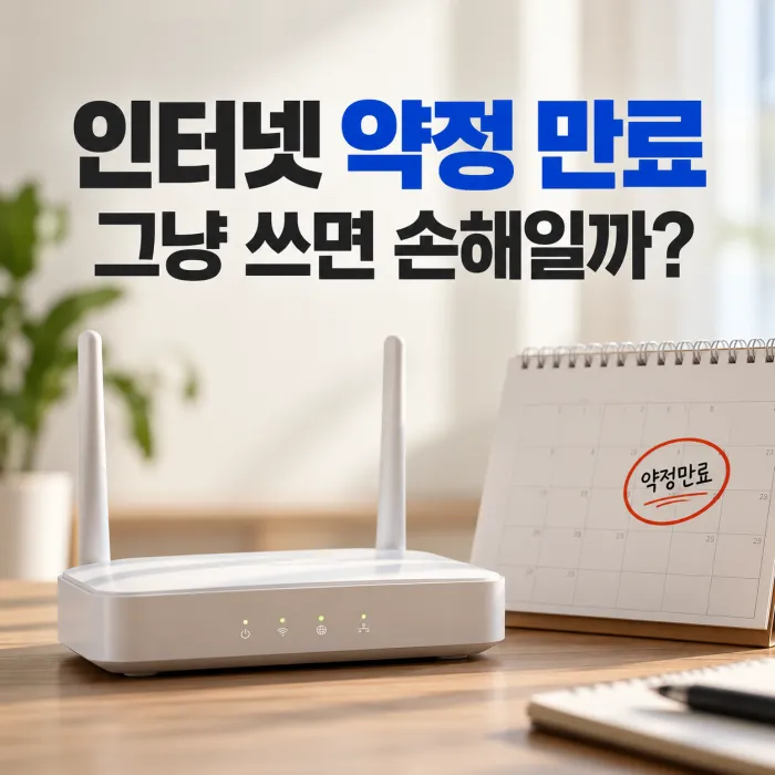 인터넷 약정 만료 후 재약정과 신규가입 비교를 위해 와이파이 공유기와 약정 만료일을 확인하는 모습