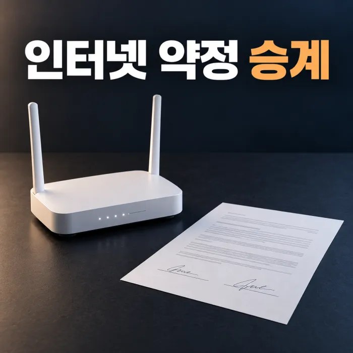 인터넷 약정 승계 전 양도인과 양수인이 계약서와 공유기를 확인하는 모습
