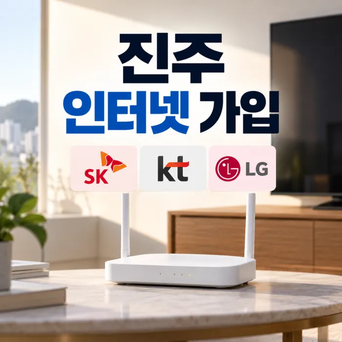 진주 인터넷 가입 SK KT LG 신규 설치 비교를 상징하는 가정용 와이파이 공유기 이미지