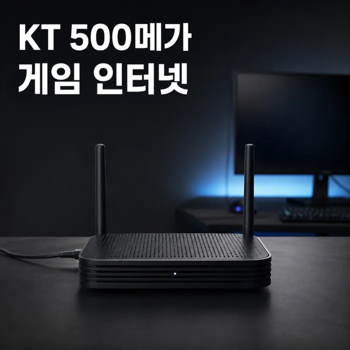 게임용 PC와 공유기 연결 환경을 보여주는 KT 500메가 대칭형 이미지