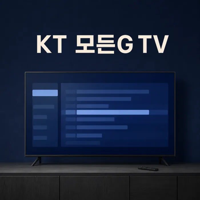 KT 모든G TV 채널번호를 보여주는 스마트 TV 화면과 리모컨