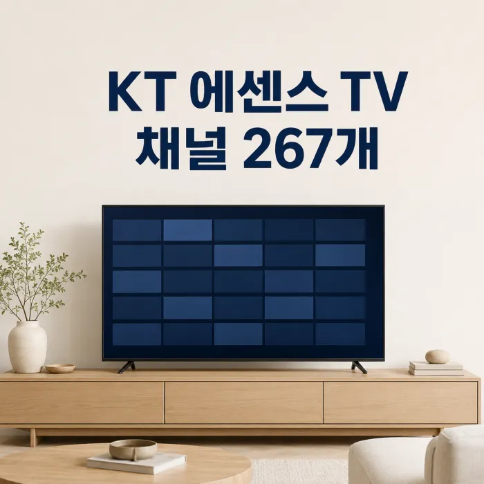 KT 에센스 TV 채널번호 267개와 베이직 추가 채널 비교 화면