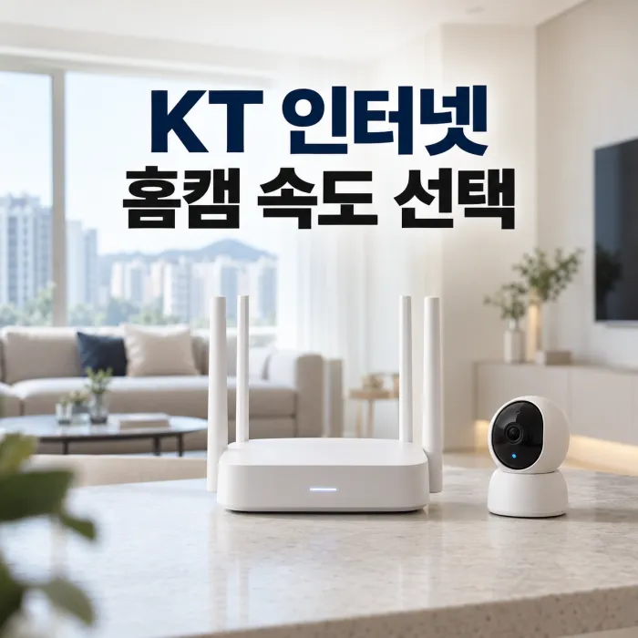 KT 인터넷 가입을 위한 신축 아파트 거실의 홈캠과 스마트가전 와이파이 환경