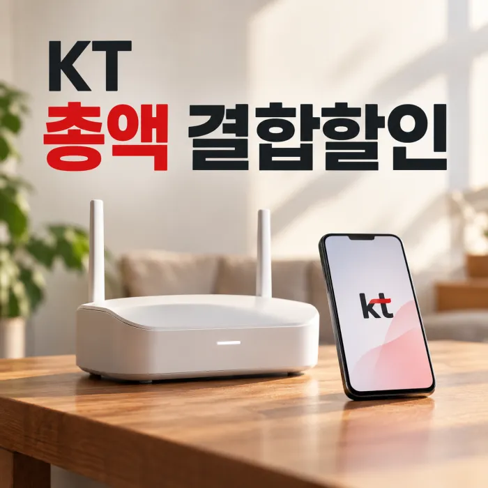 KT 총액 결합할인 안내를 위한 가정용 인터넷 공유기와 KT 휴대폰 이미지