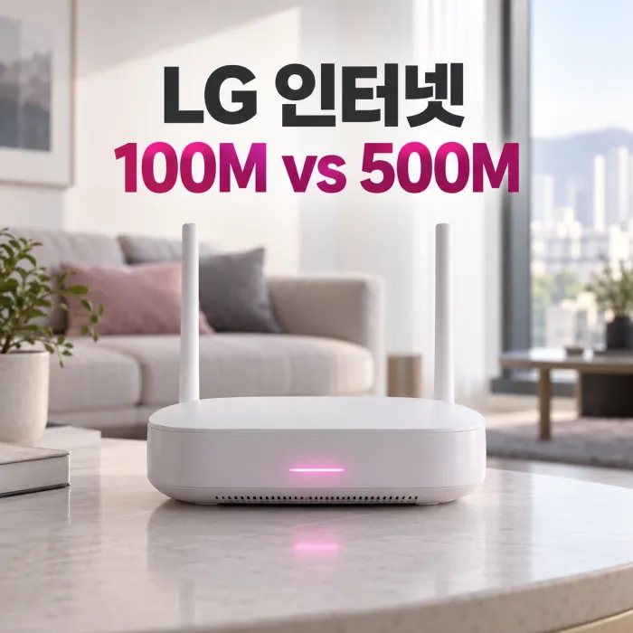 LG 인터넷 100메가 500메가 비교와 결합 후 월요금 차이를 보여주는 요금표
