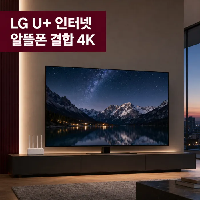거실 4K TV와 공유기 화면으로 보는 유플러스인터넷 가입 조건