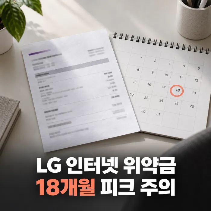 요금 청구서와 달력을 보며 LG 인터넷 해지 위약금 산정 구간을 확인하는 모습