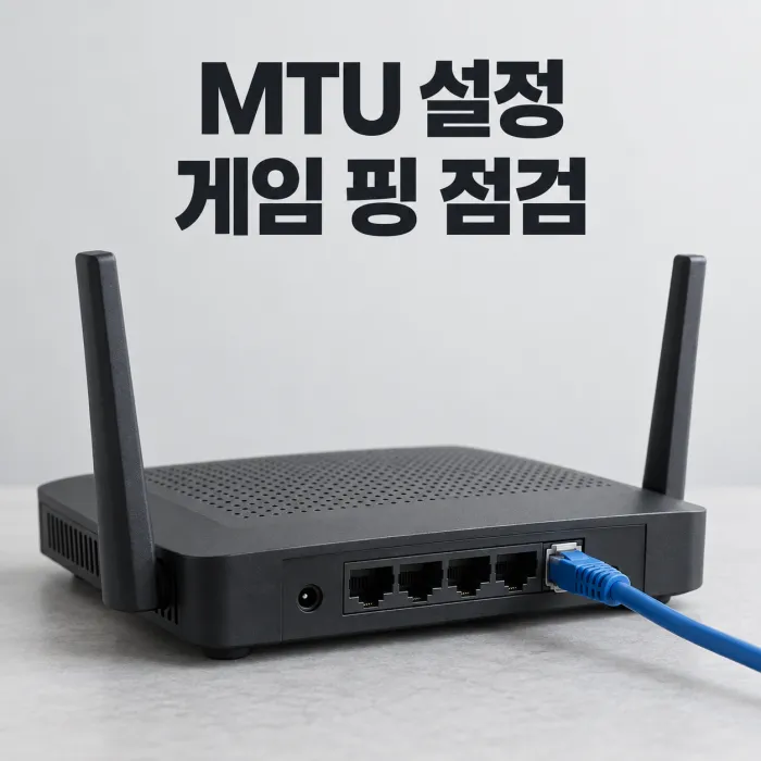 공유기와 게임용 PC 옆에 1500·1492바이트 비교를 배치한 최적 MTU 값 설정 안내 이미지