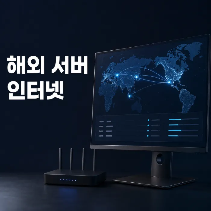 노트북에서 해외 주식 인터넷 연결 상태와 글로벌 서버 핑을 확인하는 화면