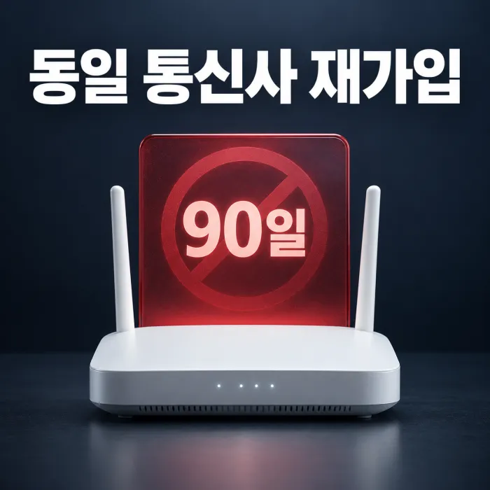 동일 통신사 재가입 90일 제한과 주소·명의·가족 전산 심사 항목을 확인하는 상담 화면