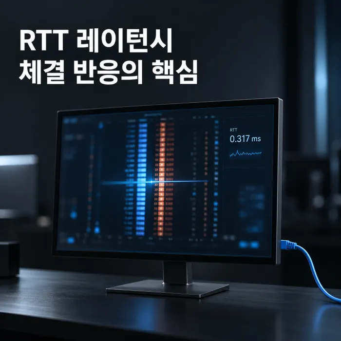 유선랜으로 연결한 거래용 PC 화면에서 스캘핑 인터넷 환경의 RTT 레이턴시를 확인하는 모습