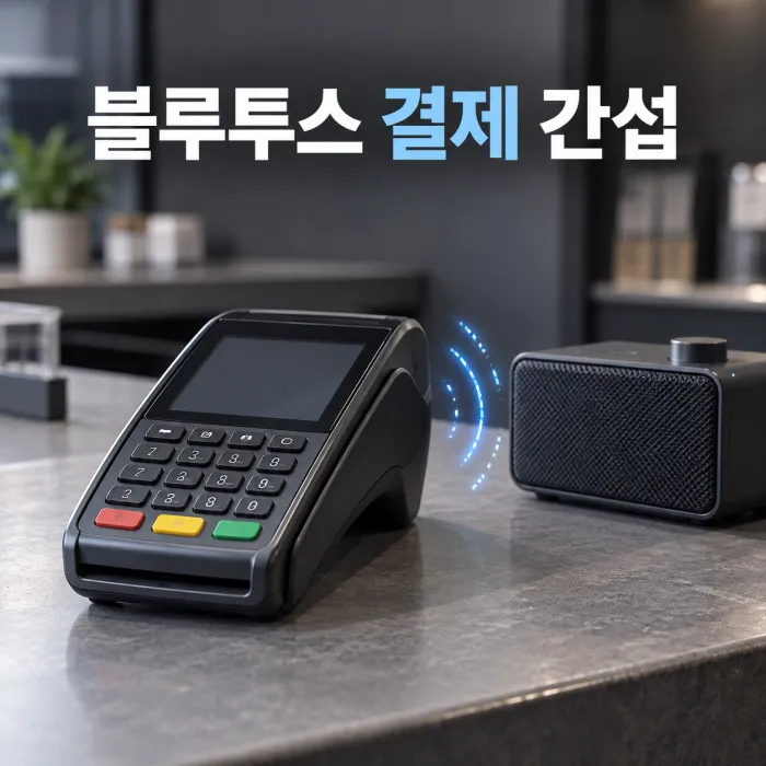 매장 블루투스 오디오 간섭을 줄이기 위해 결제 단말기와 앰프 연결을 분리한 모습