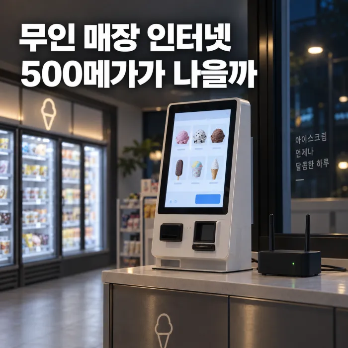 무인 매장 인터넷 속도와 키오스크 LTE 백업 구성을 비교하는 이미지