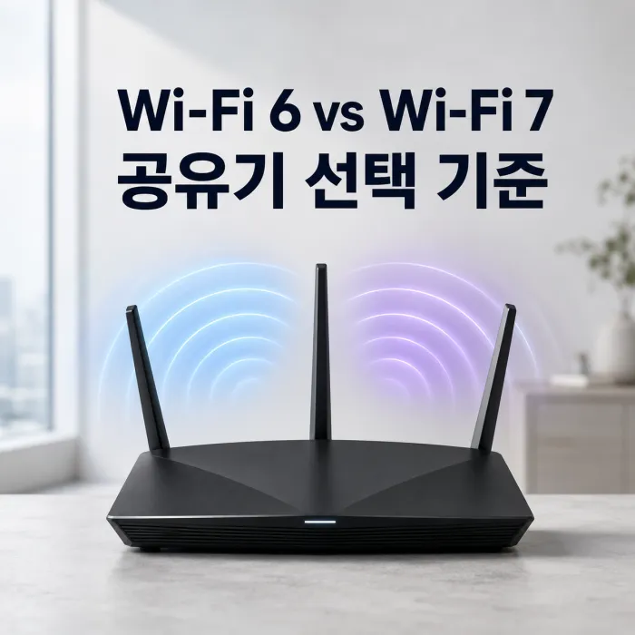 Wi-Fi 6 vs Wi-Fi 7 공유기와 스마트폰 연결 성능 비교 이미지