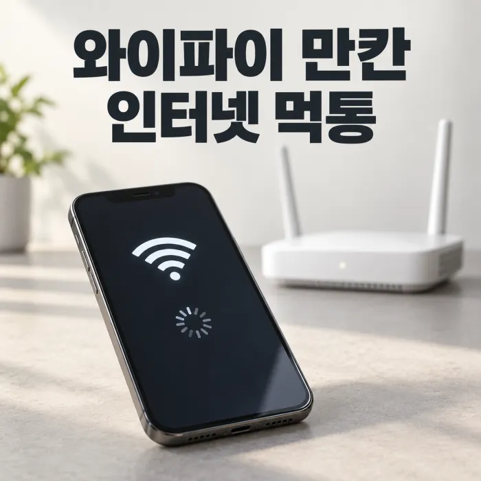 Wi-Fi 신호는 만칸인 스마트폰과 공유기 사이의 송신 방향 및 약한 응답 신호를 표현한 이미지