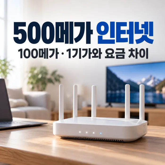 500메가 인터넷과 100메가·1기가 요금 차이를 비교하는 가정용 와이파이 공유기 이미지